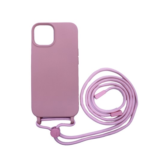 Capa de Silicone com Cordão para Apple iPhone 15 Rosa